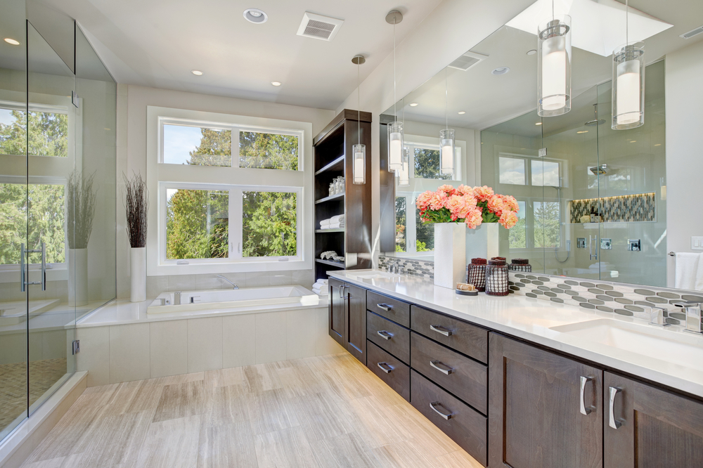 contemporary master bathroom  flooring - Twenty and Oak