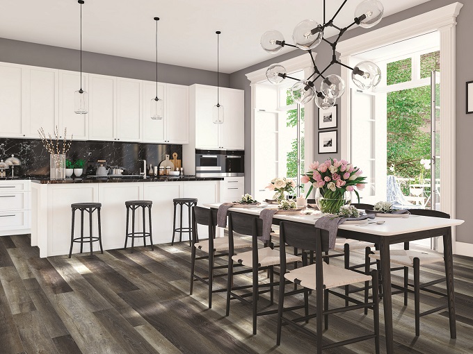 White and Black Kitchen with LVT Floors