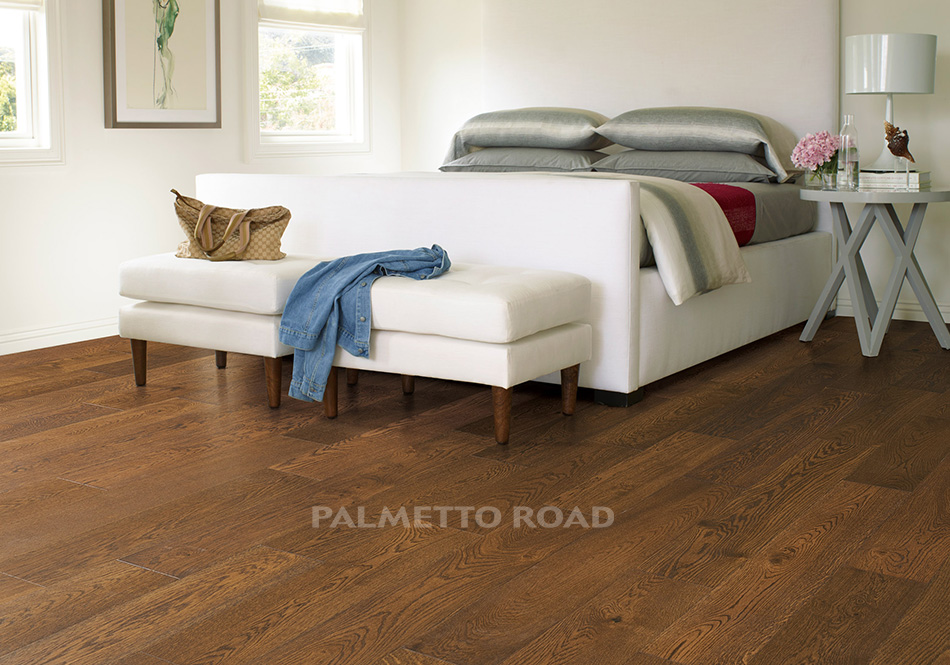 Palmetto Road, Monet, Bordeaux dark brown hardwood floors in bedroom