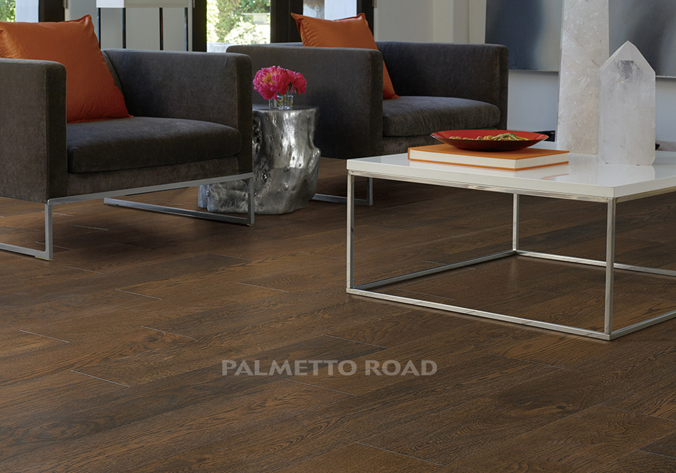 Palmetto Road, Monet, Nancy dark brown hardwood flooring in living room
