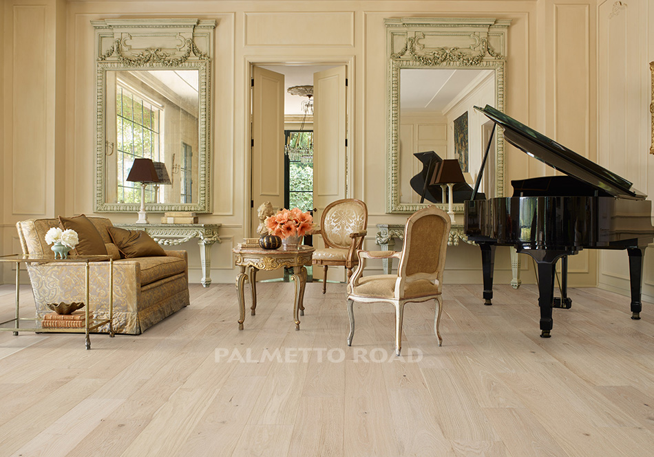 Palmetto Road, Monet, Rhone light blonde hardwood floors in formal sitting room