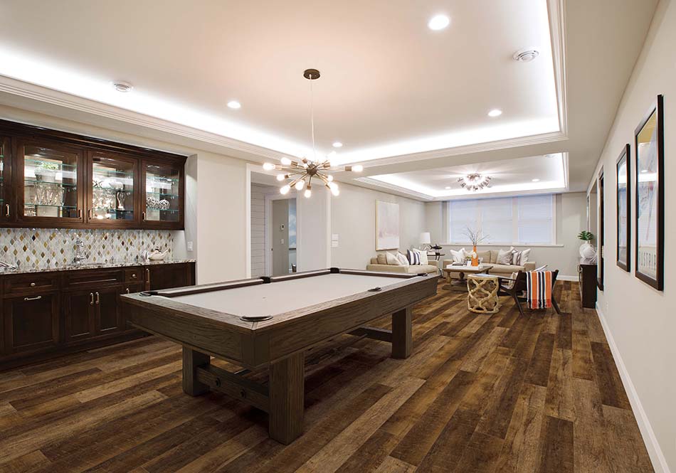 Metroflor, Inception 120, River Bank game room with pool table
