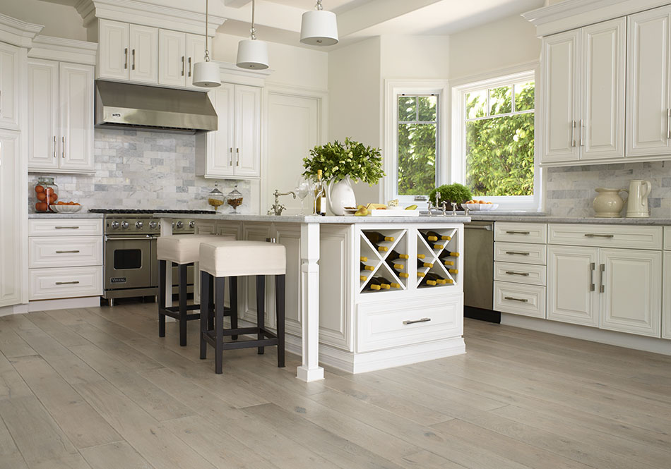 kitchen cabinets with wood floors and wood