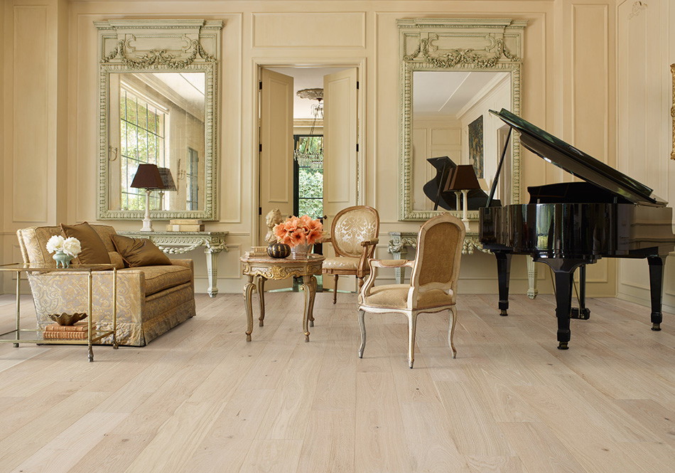 Palmetto Road, Monet, Rhone light blonde hardwood floors in formal sitting room